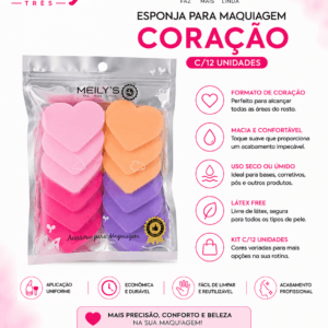 Esponja Para Maquiagem Coração C/12 unid - Meilys